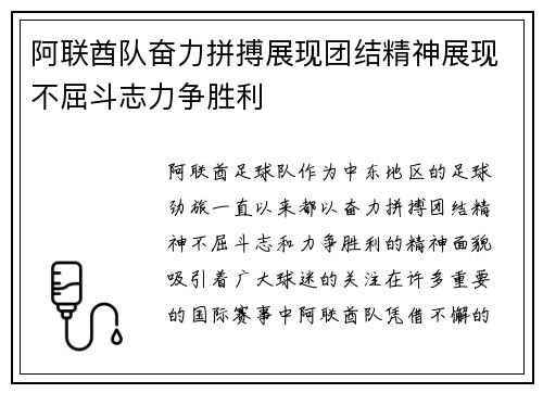 阿联酋队奋力拼搏展现团结精神展现不屈斗志力争胜利